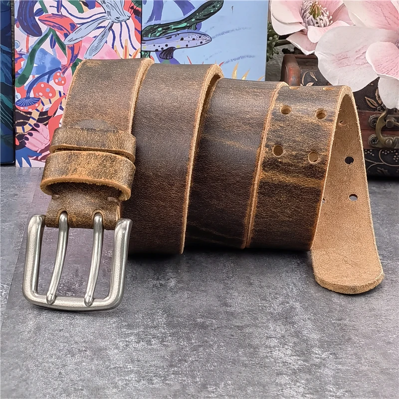 38MM Double Pin Belt Buckle Genuine Leather Belt For Men Jeans Leather Belt Men Ceinture Western Cowboy Waist Belt Man MBT0038