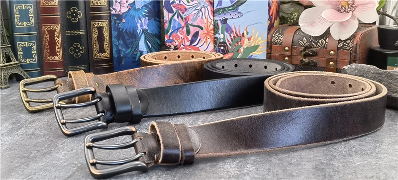 38MM Double Pin Belt Buckle Genuine Leather Belt For Men Jeans Leather Belt Men Ceinture Western Cowboy Waist Belt Man MBT0038
