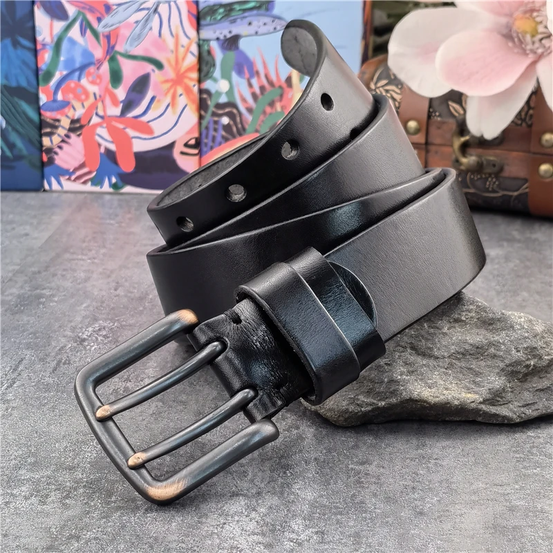 38MM Double Pin Belt Buckle Genuine Leather Belt For Men Jeans Leather Belt Men Ceinture Western Cowboy Waist Belt Man MBT0038