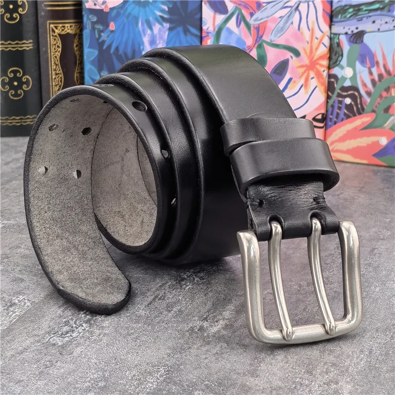 38MM Double Pin Belt Buckle Genuine Leather Belt For Men Jeans Leather Belt Men Ceinture Western Cowboy Waist Belt Man MBT0038