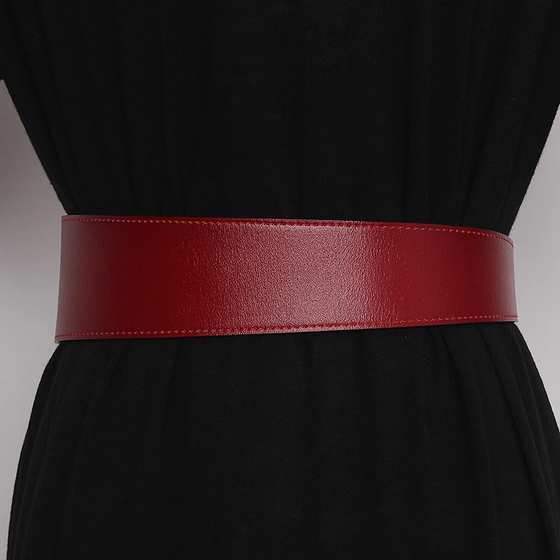 Women's Coat Wide Waistband Genuine Leather Cummerbunds Female Dress Corsets Versatile Waist Belts Decoration Wide Belt