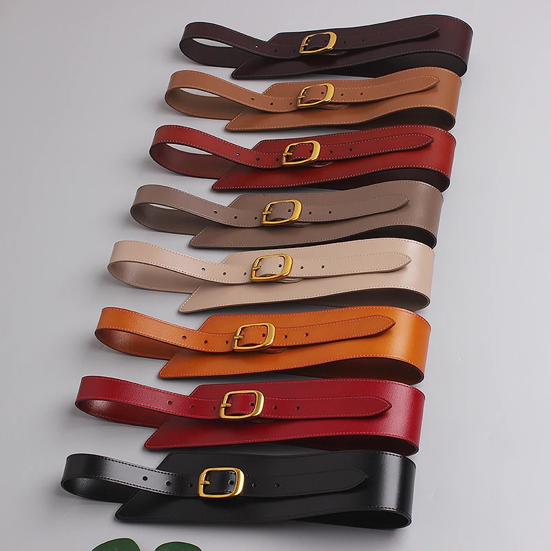 Women's Coat Wide Waistband Genuine Leather Cummerbunds Female Dress Corsets Versatile Waist Belts Decoration Wide Belt