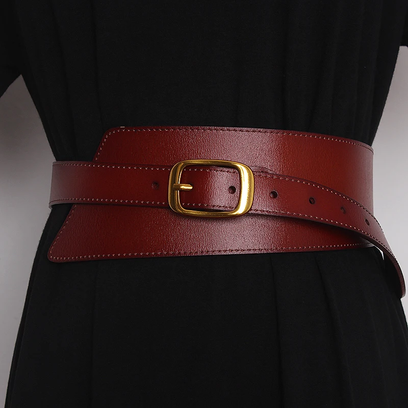 Women's Coat Wide Waistband Genuine Leather Cummerbunds Female Dress Corsets Versatile Waist Belts Decoration Wide Belt
