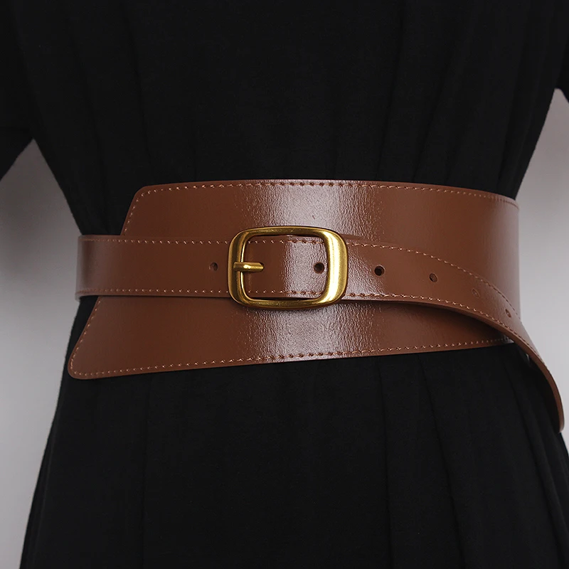 Women's Coat Wide Waistband Genuine Leather Cummerbunds Female Dress Corsets Versatile Waist Belts Decoration Wide Belt