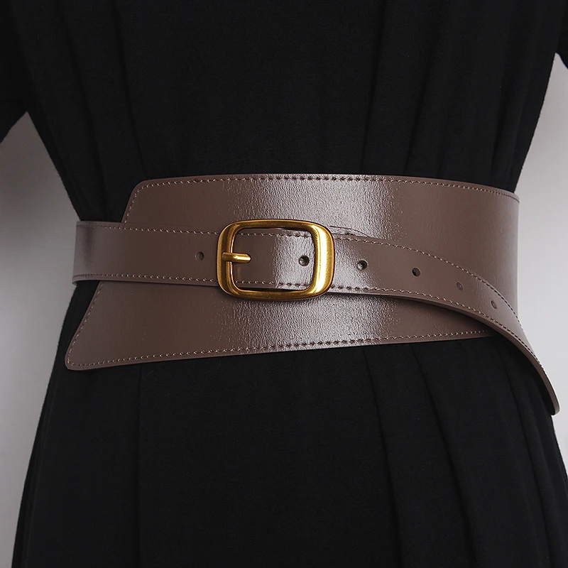 Women's Coat Wide Waistband Genuine Leather Cummerbunds Female Dress Corsets Versatile Waist Belts Decoration Wide Belt