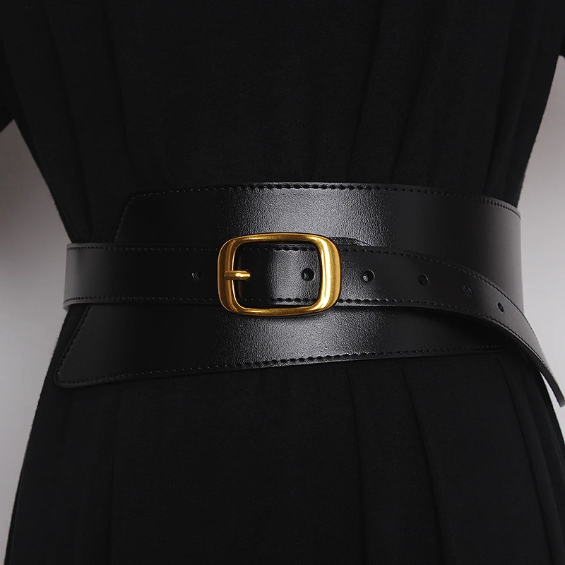 Women's Coat Wide Waistband Genuine Leather Cummerbunds Female Dress Corsets Versatile Waist Belts Decoration Wide Belt