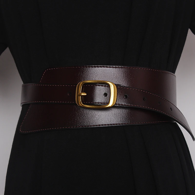 Women's Coat Wide Waistband Genuine Leather Cummerbunds Female Dress Corsets Versatile Waist Belts Decoration Wide Belt