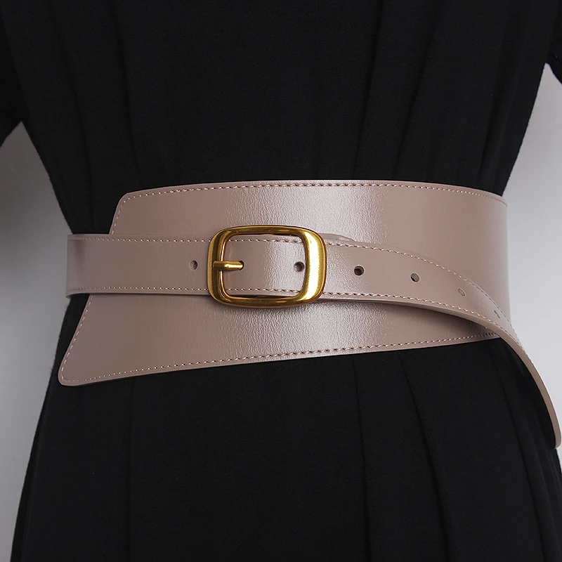 Women's Coat Wide Waistband Genuine Leather Cummerbunds Female Dress Corsets Versatile Waist Belts Decoration Wide Belt