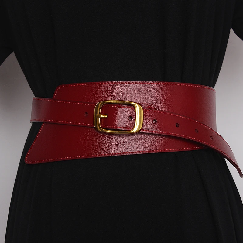 Women's Coat Wide Waistband Genuine Leather Cummerbunds Female Dress Corsets Versatile Waist Belts Decoration Wide Belt