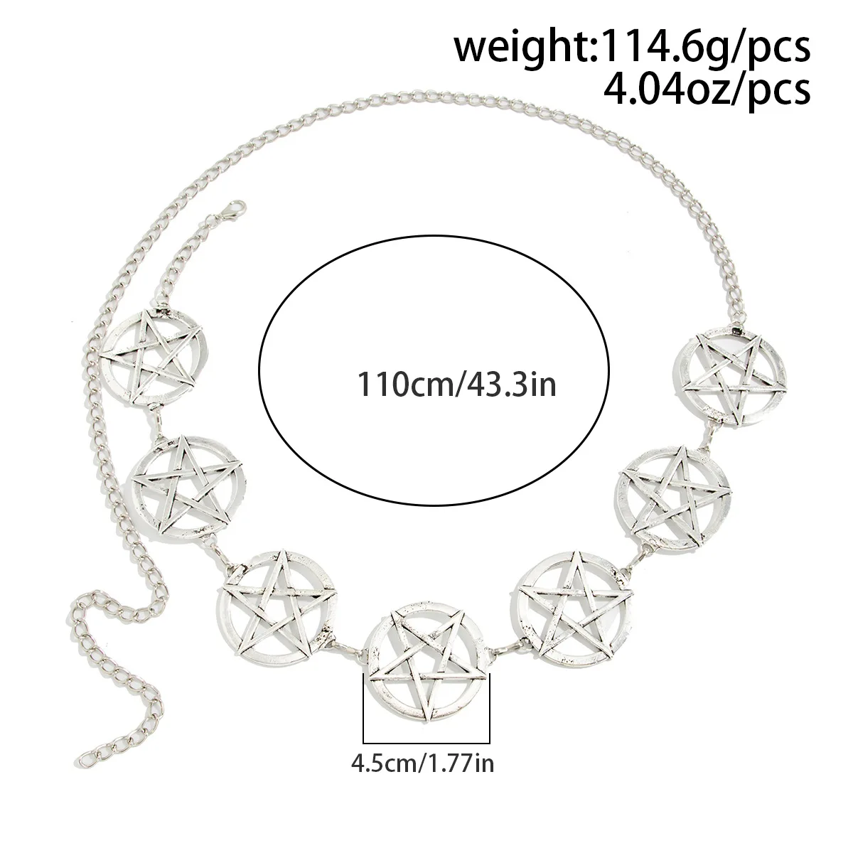 Y2K Gothic Style Women's Waist Chain, Pentagram Metal Decoration, Dark Punk Style, Halloween Accessories, Holiday Gifts