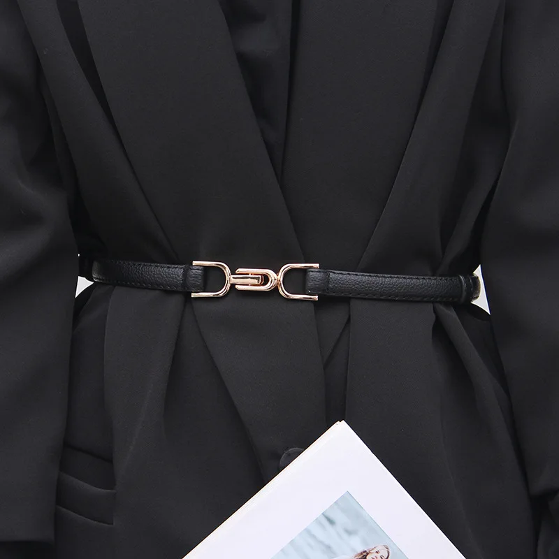 Adjustable PU Leather Ladies Dress Belts Skinny Thin Women Waist Belts Strap Gold Color Buckle Female Belts pasek damski