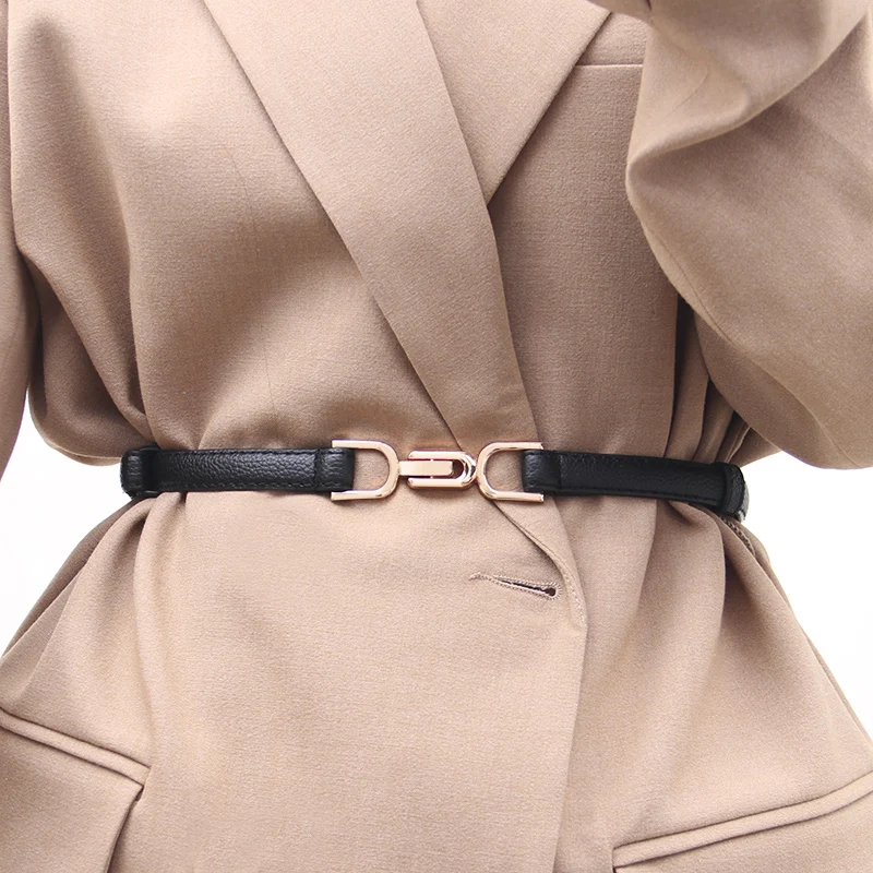 Adjustable PU Leather Ladies Dress Belts Skinny Thin Women Waist Belts Strap Gold Color Buckle Female Belts pasek damski