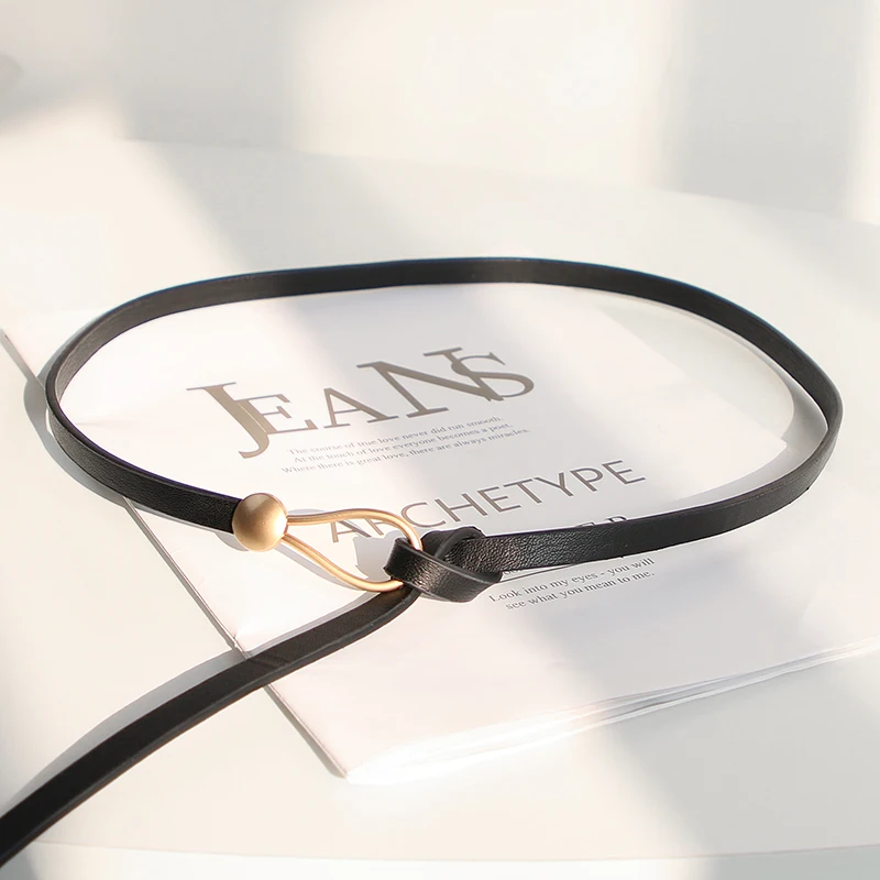Adjustable PU Leather Ladies Dress Belts Skinny Thin Women Waist Belts Strap Gold Color Buckle Female Belts pasek damski