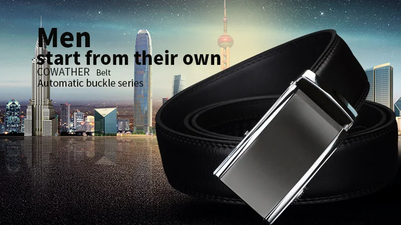 COWATHER 2021 newest cow genuine Leather Belts for Men High Quality Male luxury Brand jeans Automatic Ratchet Buckle 110-130cm