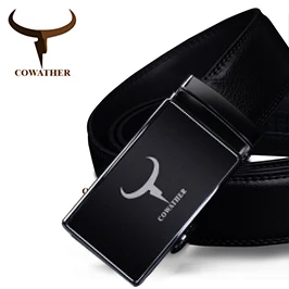 COWATHER 2021 newest cow genuine Leather Belts for Men High Quality Male luxury Brand jeans Automatic Ratchet Buckle 110-130cm