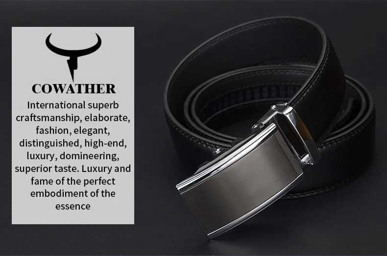 COWATHER 2021 newest cow genuine Leather Belts for Men High Quality Male luxury Brand jeans Automatic Ratchet Buckle 110-130cm