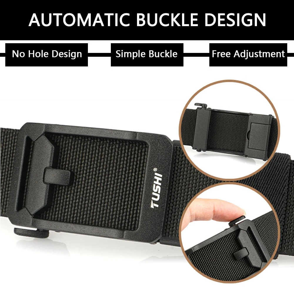 TUSHI New Unisex Elastic Belt Hard Metal Buckle Quick Release Tough Stretch Nylon Men's Military Tactical Belt Casual Waistband