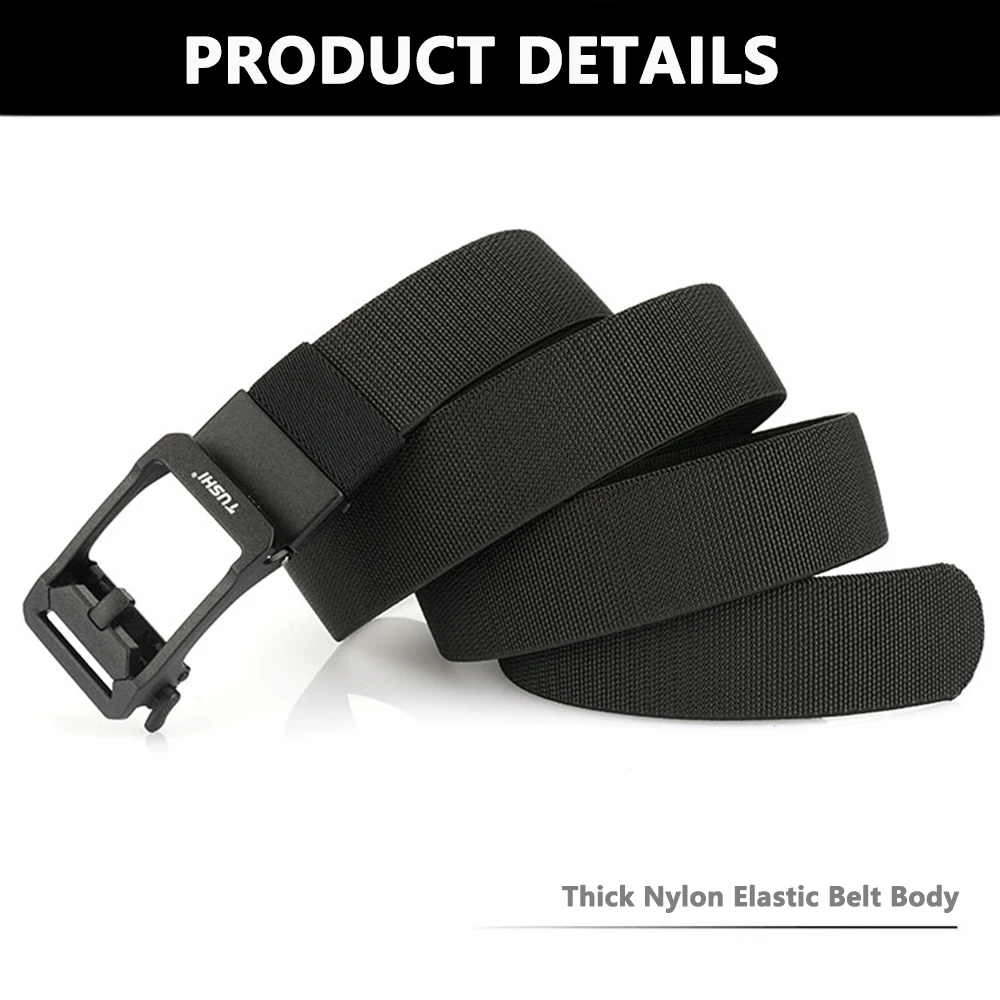 TUSHI New Unisex Elastic Belt Hard Metal Buckle Quick Release Tough Stretch Nylon Men's Military Tactical Belt Casual Waistband