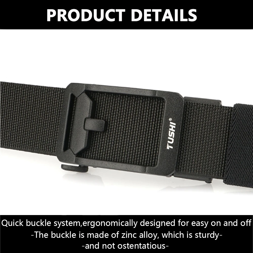TUSHI New Unisex Elastic Belt Hard Metal Buckle Quick Release Tough Stretch Nylon Men's Military Tactical Belt Casual Waistband
