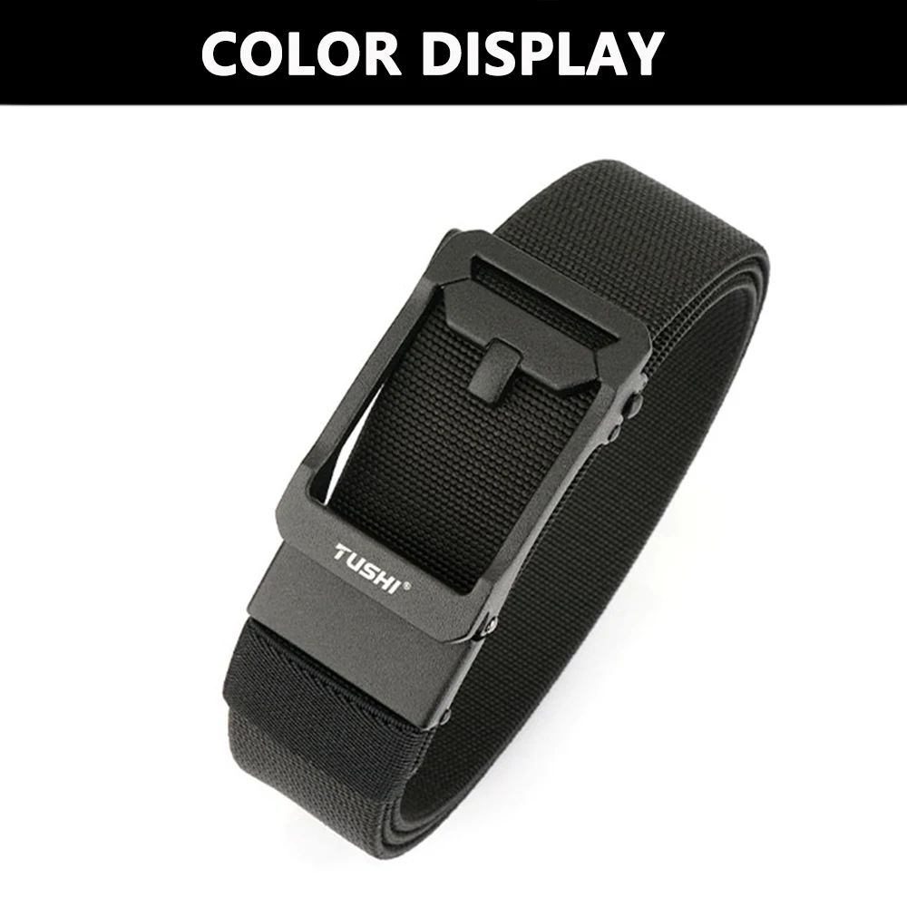 TUSHI New Unisex Elastic Belt Hard Metal Buckle Quick Release Tough Stretch Nylon Men's Military Tactical Belt Casual Waistband