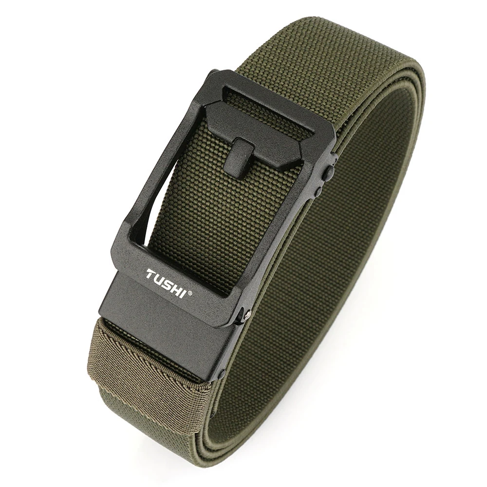 TUSHI New Unisex Elastic Belt Hard Metal Buckle Quick Release Tough Stretch Nylon Men's Military Tactical Belt Casual Waistband