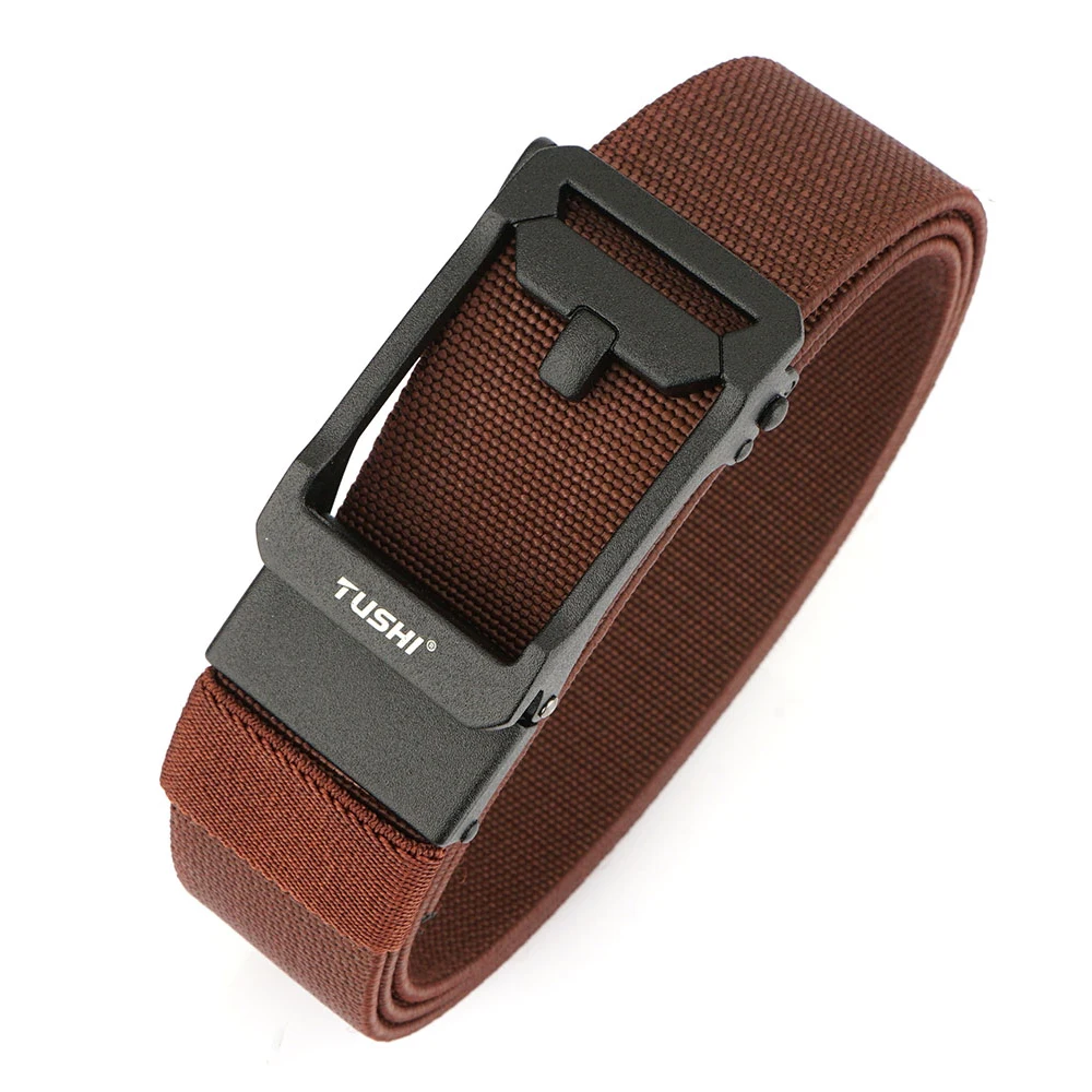 TUSHI New Unisex Elastic Belt Hard Metal Buckle Quick Release Tough Stretch Nylon Men's Military Tactical Belt Casual Waistband
