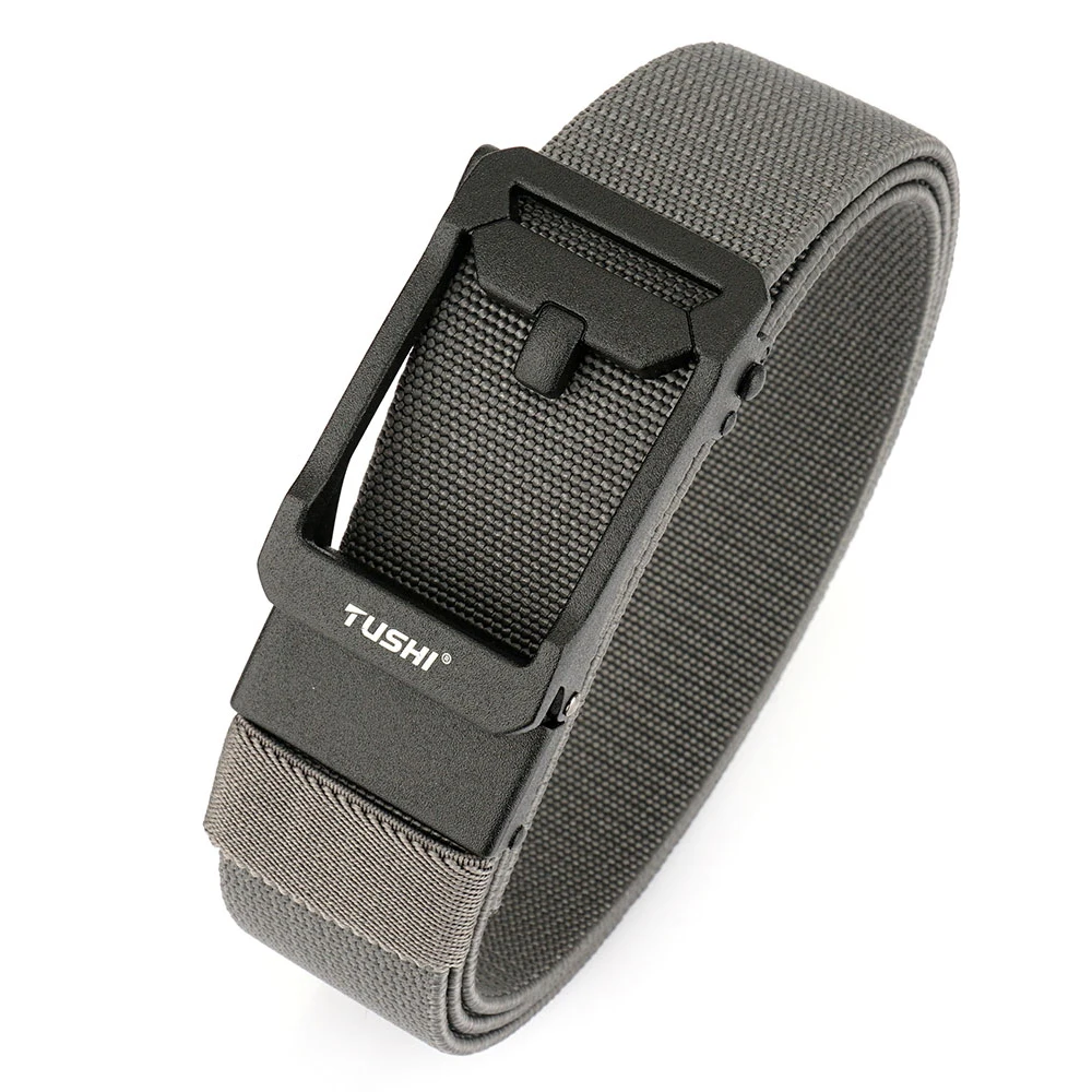TUSHI New Unisex Elastic Belt Hard Metal Buckle Quick Release Tough Stretch Nylon Men's Military Tactical Belt Casual Waistband