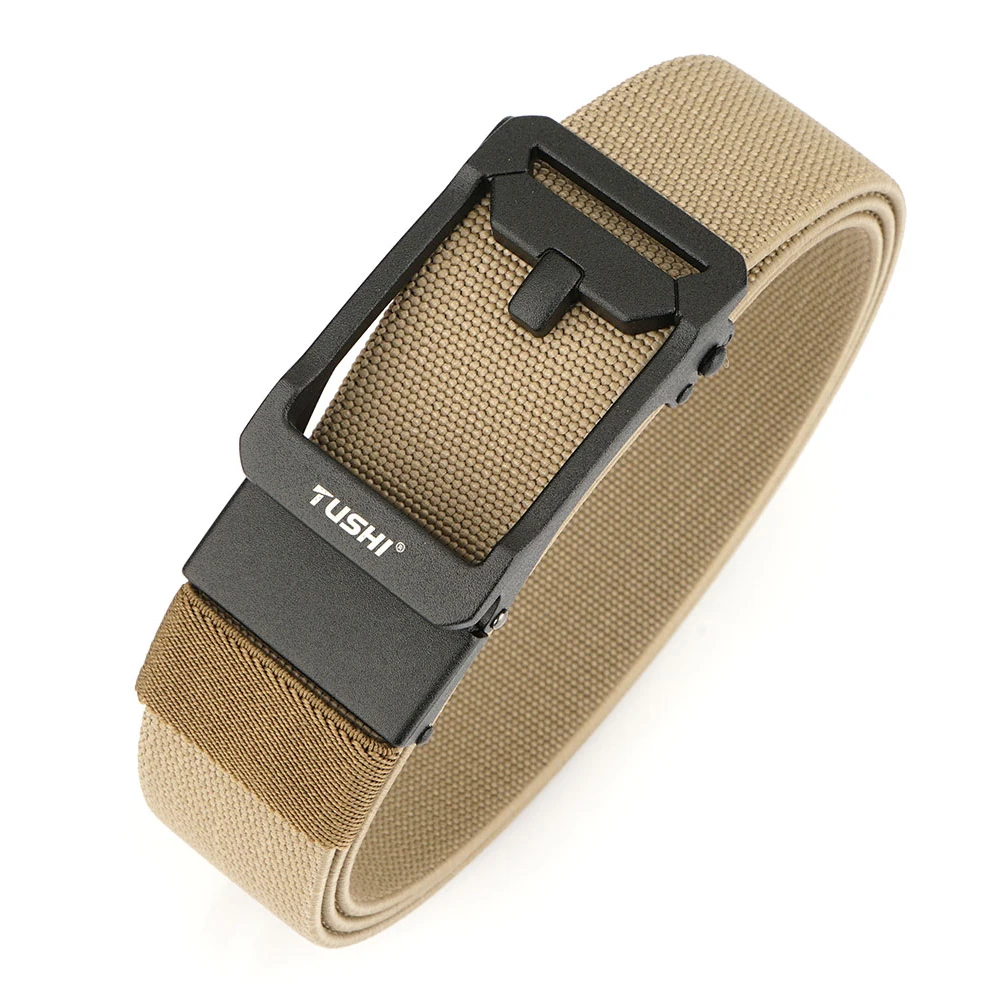 TUSHI New Unisex Elastic Belt Hard Metal Buckle Quick Release Tough Stretch Nylon Men's Military Tactical Belt Casual Waistband