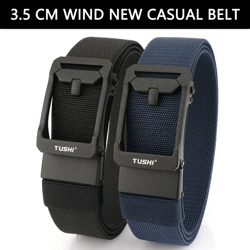 TUSHI New Unisex Elastic Belt Hard Metal Buckle Quick Release Tough Stretch Nylon Men's Military Tactical Belt Casual Waistband