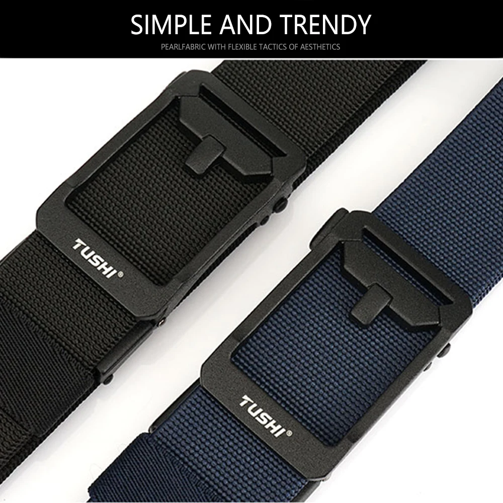 TUSHI New Unisex Elastic Belt Hard Metal Buckle Quick Release Tough Stretch Nylon Men's Military Tactical Belt Casual Waistband