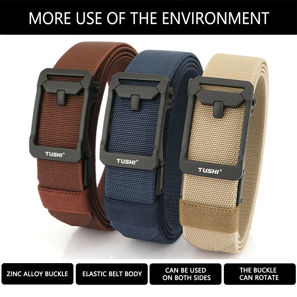TUSHI New Unisex Elastic Belt Hard Metal Buckle Quick Release Tough Stretch Nylon Men's Military Tactical Belt Casual Waistband