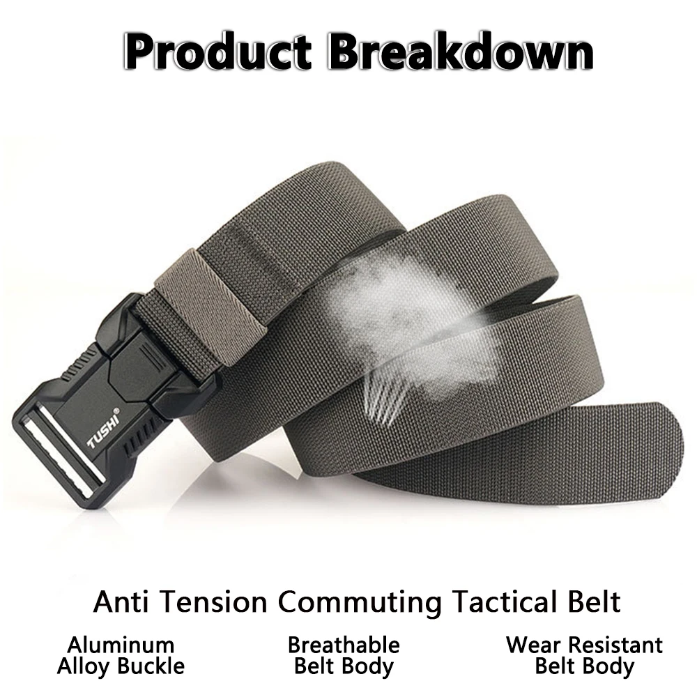 TUSHI Aluminum Alloy Quick Release Pluggable Buckle Elastic Belts For Men Durable Tactical Belt Cowboy Outdoor Army Belt Hunting