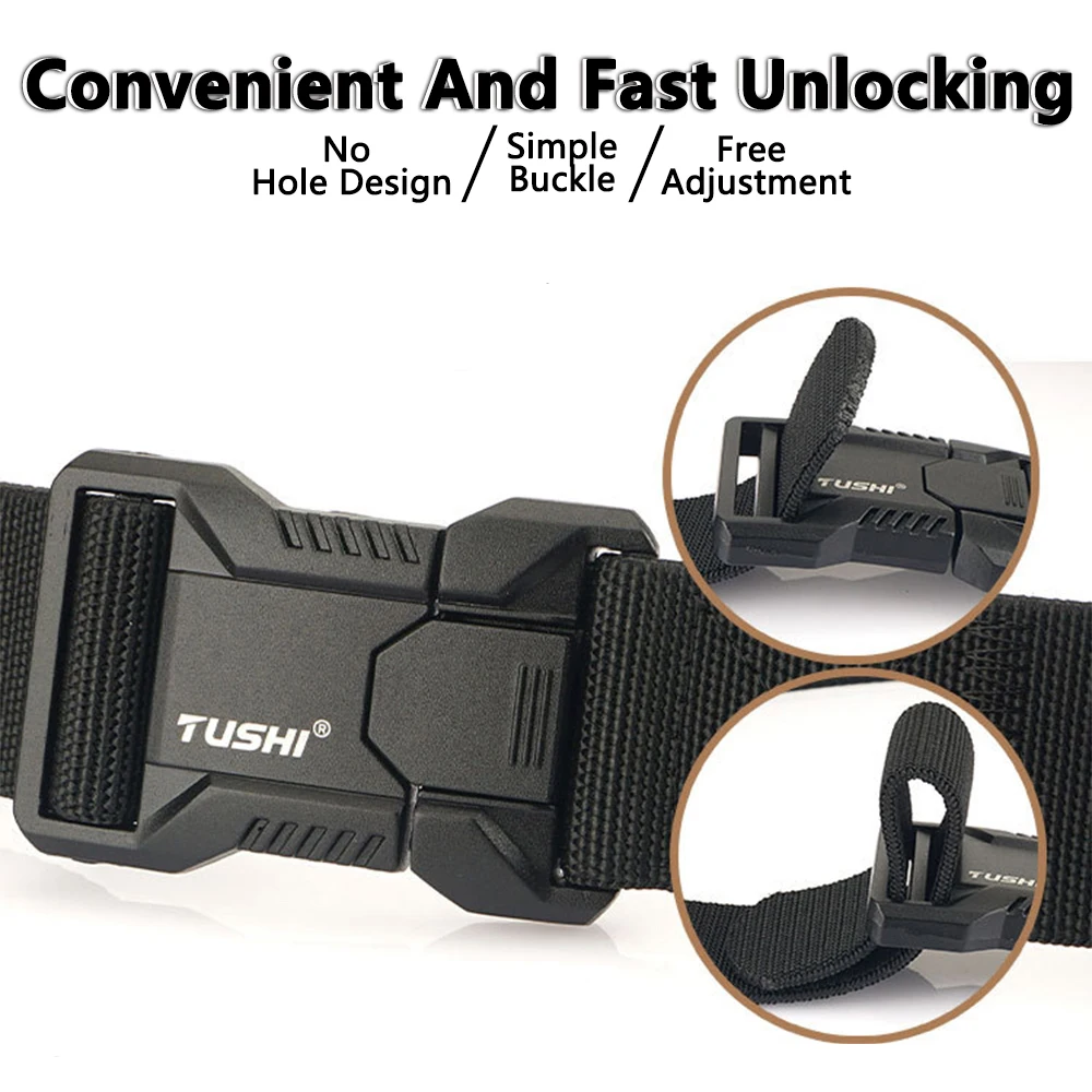 TUSHI Aluminum Alloy Quick Release Pluggable Buckle Elastic Belts For Men Durable Tactical Belt Cowboy Outdoor Army Belt Hunting