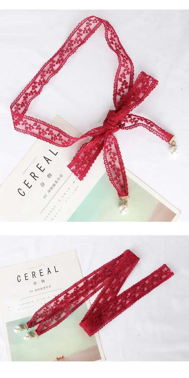 3.3x160cm Fashion Sweet Decorative Lace Waist Belts DIY Bow Knot Pearl Pendant Waistband Elegant Dress Waist Chain for Women