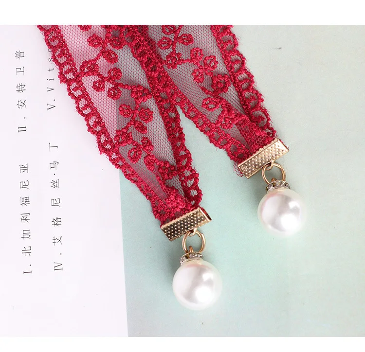 3.3x160cm Fashion Sweet Decorative Lace Waist Belts DIY Bow Knot Pearl Pendant Waistband Elegant Dress Waist Chain for Women