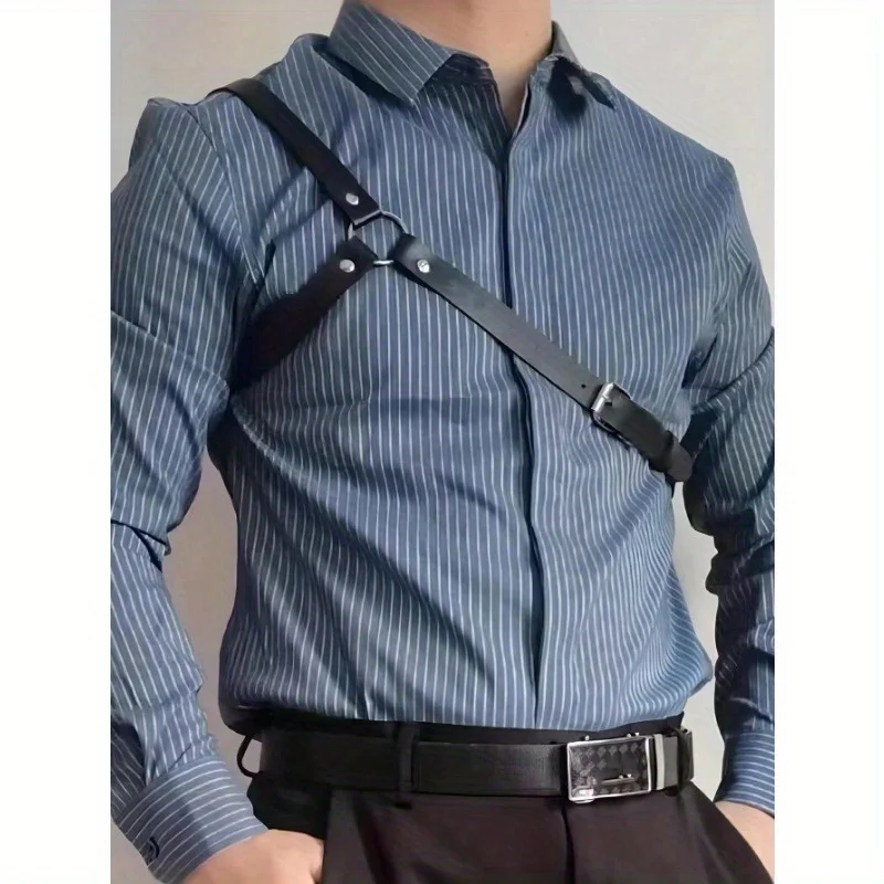 Men'S Gothic corset belt, Adjustable chest cincher, PU Synthetic Faux Leather Material, for Gothic Clothing Accessory, Body Harn