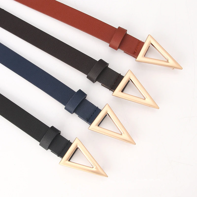 1.8cm Thin Leather Belt Women Waistbands Fashion Silver Triangle Snap Buckle Belt Ladies Decoration Waist band Ladies Silm Belt