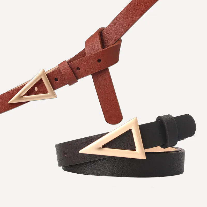 1.8cm Thin Leather Belt Women Waistbands Fashion Silver Triangle Snap Buckle Belt Ladies Decoration Waist band Ladies Silm Belt