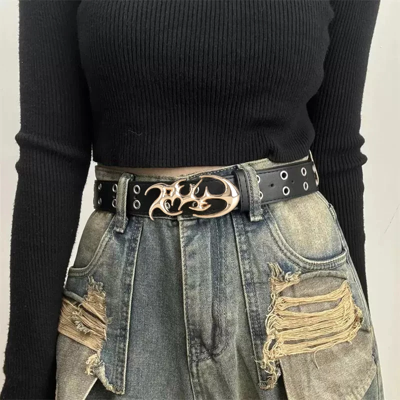 New Stylish Irregular Alloy Buckle Waist Belt, Casual Retro Punk Y2k Belt ，For Men Women Trendy Accessory Belts ，For Ideal Gifts