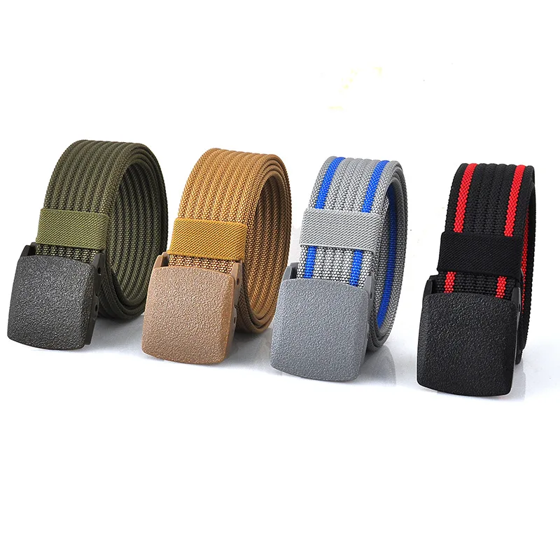 Men Belts Fashion Unisex Jeans Belts Adjustable Belt Men Outdoor Travel Tactical Waist Belt with Plastic Buckle for Pants 120cm