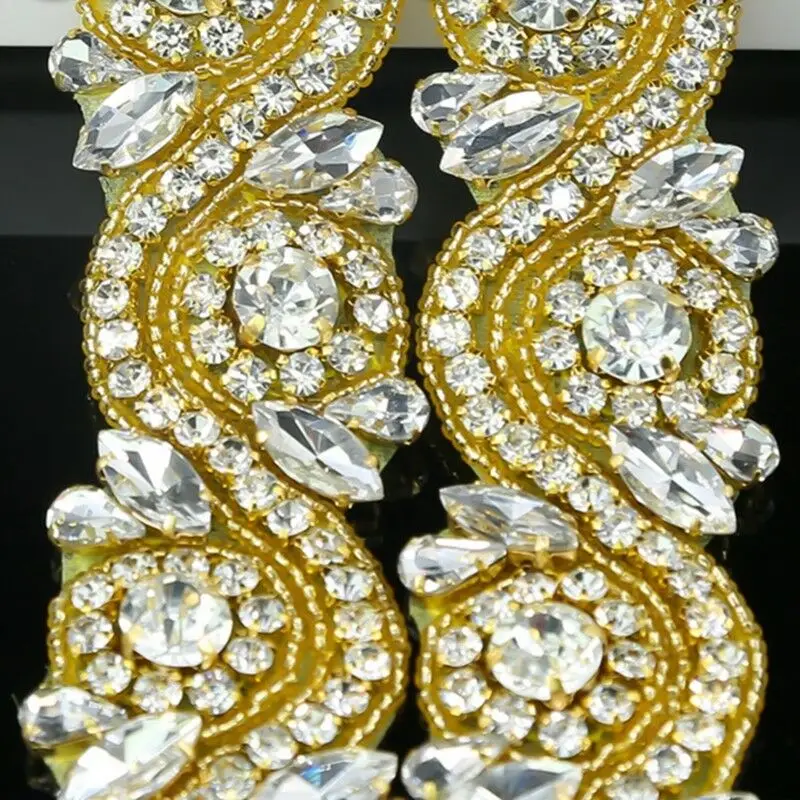 JLZXSY (Rose Gold, Gold, Silver) 17.7*1.5 in Handmade Wedding Bridal Applique Crystal Rhinestone Applique Trimming