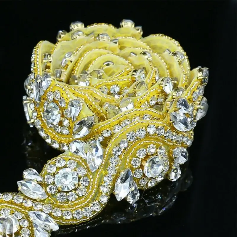 JLZXSY (Rose Gold, Gold, Silver) 17.7*1.5 in Handmade Wedding Bridal Applique Crystal Rhinestone Applique Trimming