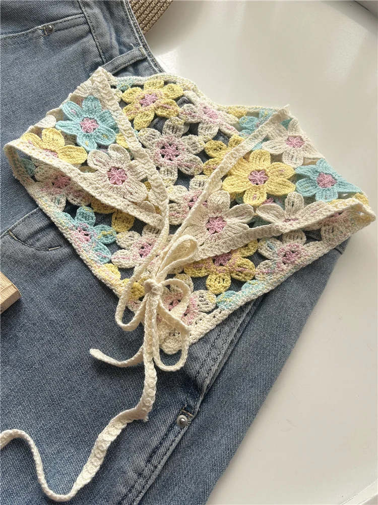 Flower Hollow Dopamine Triangle Scarf Headscarf Knitted Cotton Fringed Fart Curtain Stacked Through Waist Seal Belts Hip Cover