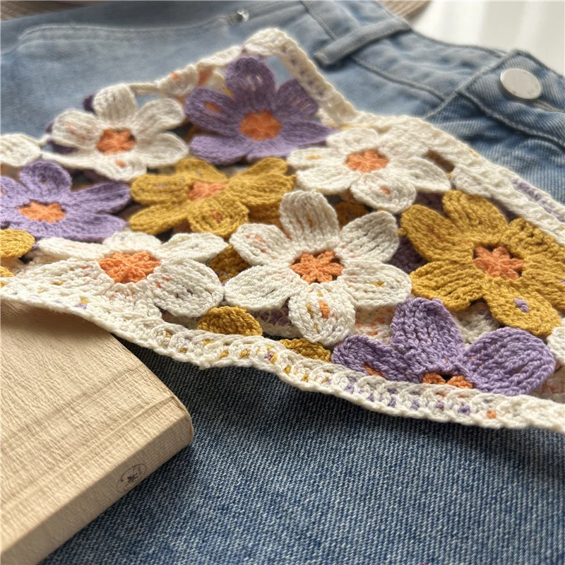 Flower Hollow Dopamine Triangle Scarf Headscarf Knitted Cotton Fringed Fart Curtain Stacked Through Waist Seal Belts Hip Cover