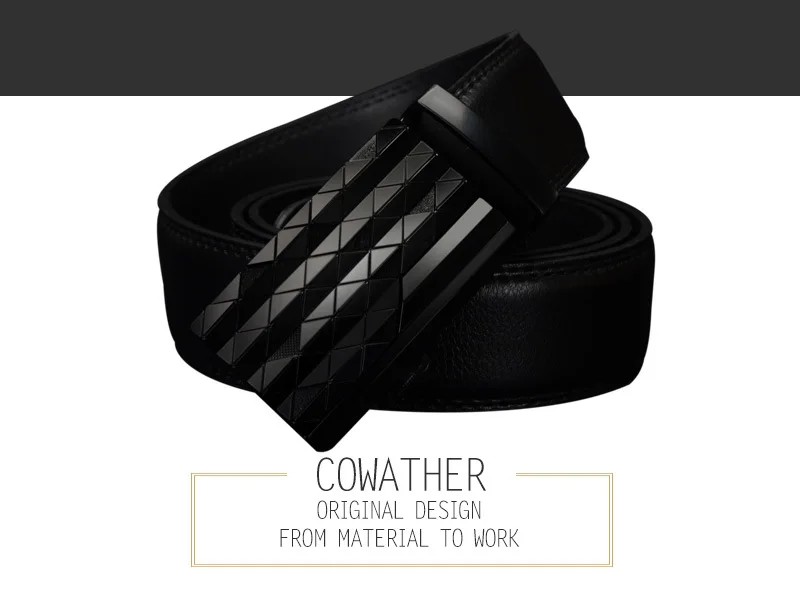 COWATHER Men's Automatic Buckle belt with Cow Genuine Leather BLACK BROWN Belts for Men brand Wide 3.5 cm CZ058