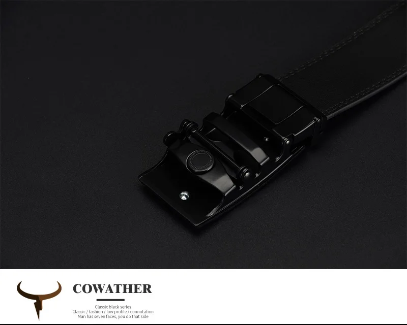 COWATHER Men's Automatic Buckle belt with Cow Genuine Leather BLACK BROWN Belts for Men brand Wide 3.5 cm CZ058