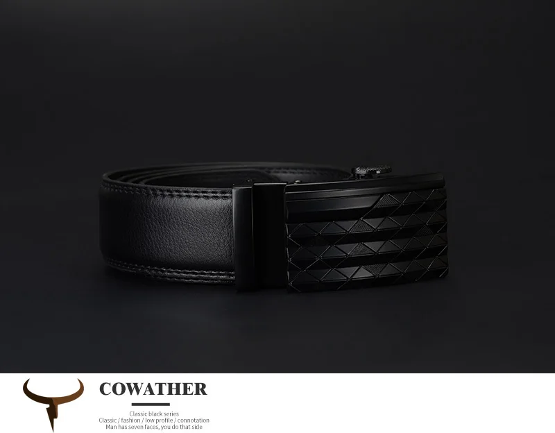 COWATHER Men's Automatic Buckle belt with Cow Genuine Leather BLACK BROWN Belts for Men brand Wide 3.5 cm CZ058