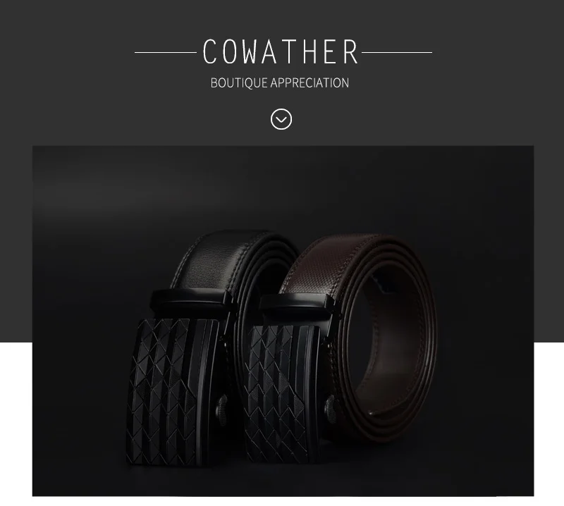 COWATHER Men's Automatic Buckle belt with Cow Genuine Leather BLACK BROWN Belts for Men brand Wide 3.5 cm CZ058