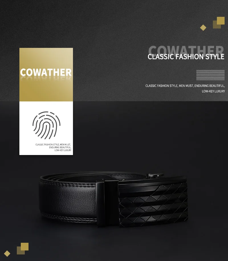 COWATHER Men's Automatic Buckle belt with Cow Genuine Leather BLACK BROWN Belts for Men brand Wide 3.5 cm CZ058