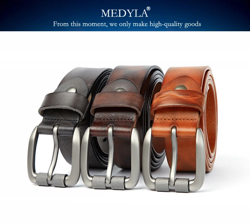 MEDYLA Men's Leather Belt Vintage Pin Buckle Natural Skin Waistband Strap Jeans Belt For Male Cowhide Belt Delivery In 24 Hours